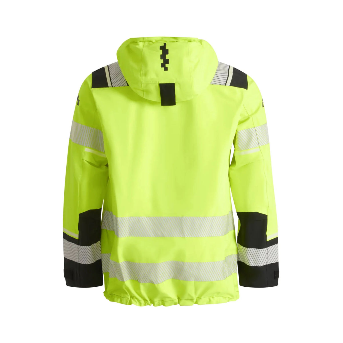 Univern Hi-Vis skalljakke med 3-lags konstruksjon, hjelmkompatibel hette og segmenterte reflekser.