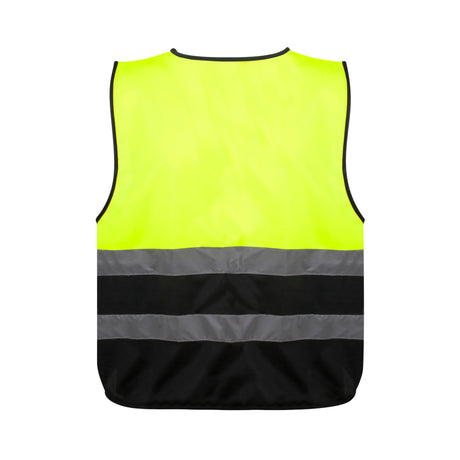 Praktisk og lett refleksvest i polyester med velcrolukning og klasse 1 synlighet.