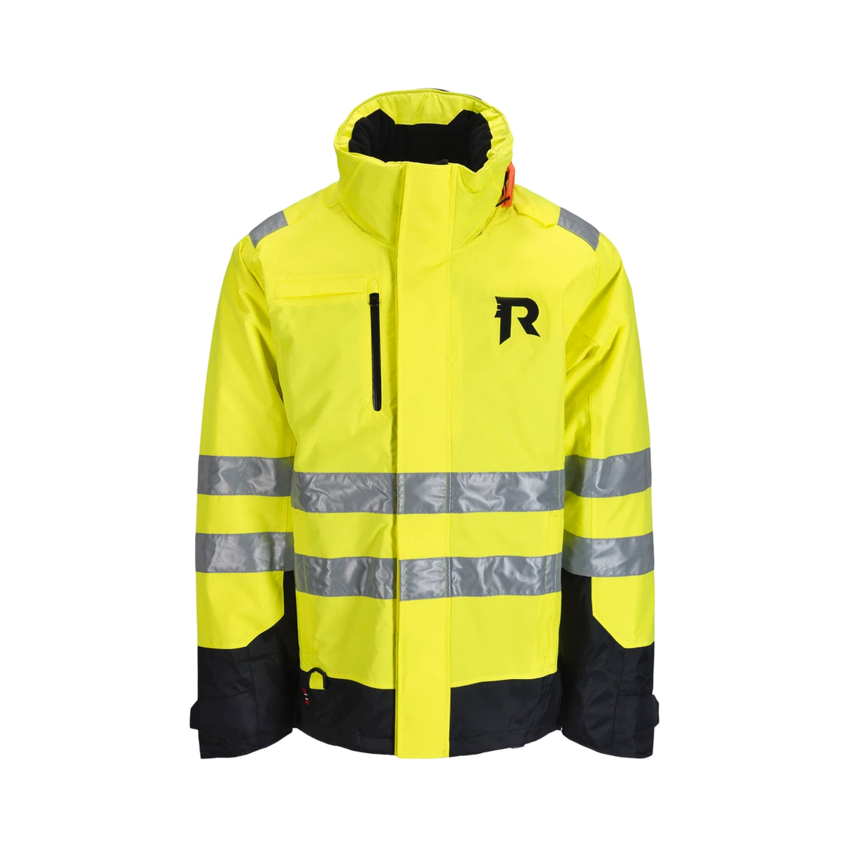 Flytejakke med høy krage og fleecefôr for økt komfort.