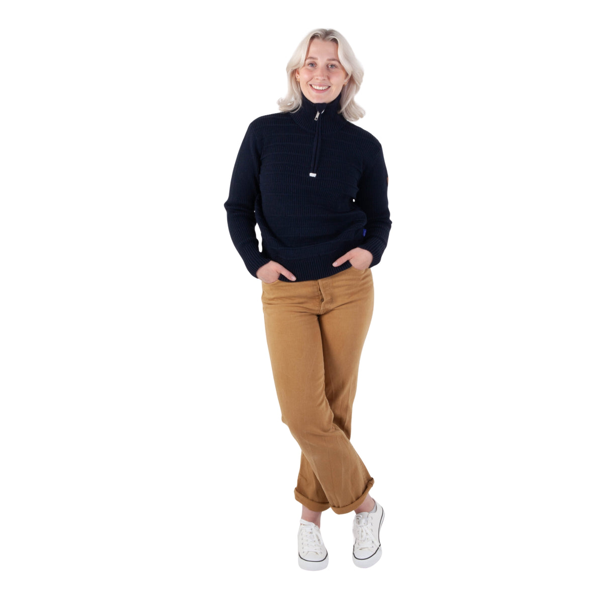 Arbeidsgenser med høy hals og glidelåsgarasje for komfort.