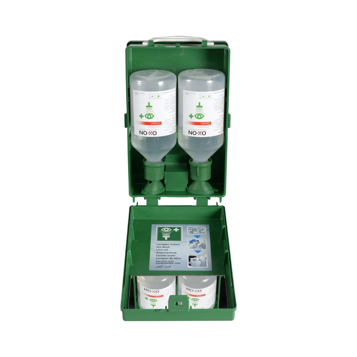 OX-ON øyeskyllestasjon med 2 x 500 ml flasker – effektiv førstehjelp ved øyeskader.