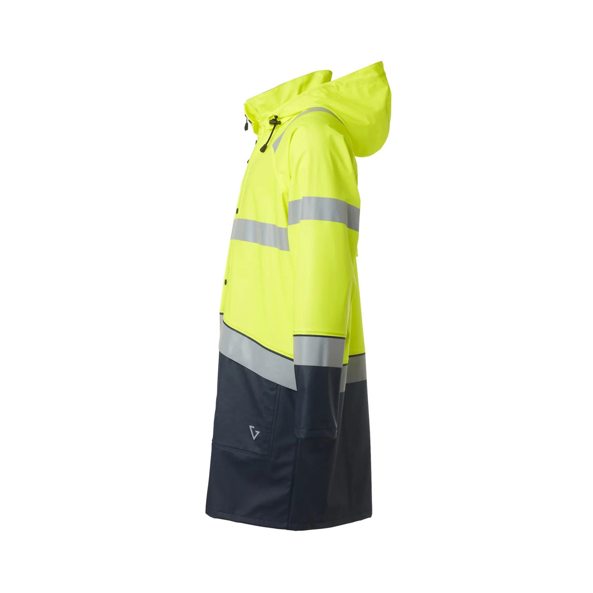 Gesto Hi-Vis regnjakke til arbeid med avtagbar hette, ventilasjon og vanntett konstruksjon.