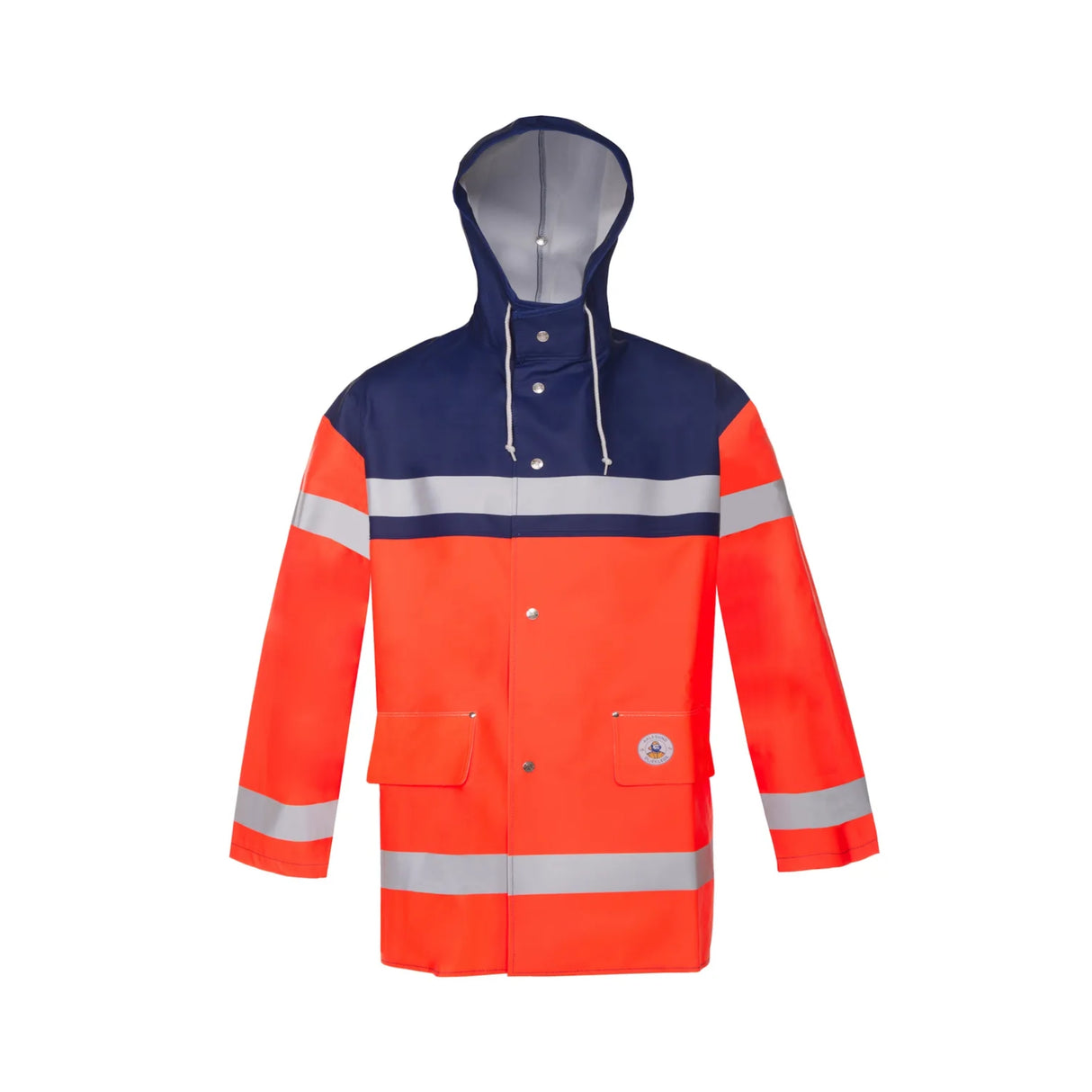 Slitesterk regnjakke med synlighet klasse 3 fra Aalesund Oljeklede, utviklet for krevende arbeidsforhold.