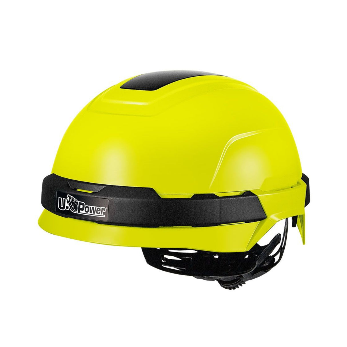 Lett vernehjelm fra U-Power i fluoriserende gul for økt synlighet på arbeidsplassen.