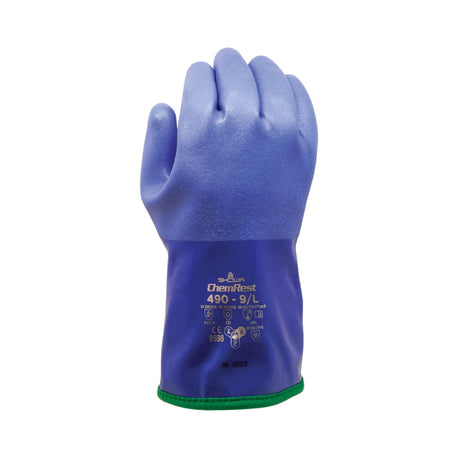Showa 490 fôret vinterhanske med tredobbelt PVC-belegg, kjemikaliebeskyttelse og ru overflate for godt grep.