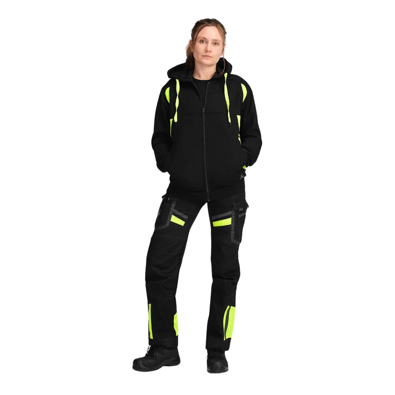 Komfortabel damebukse med kneputelommer og refleksdetaljer for økt synlighet.