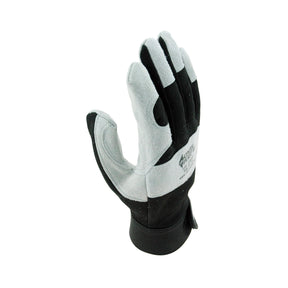 Allsidige arbeidshansker i slitesterkt svineskinn med forsterket tommel og borrelås for optimal komfort og beskyttelse.