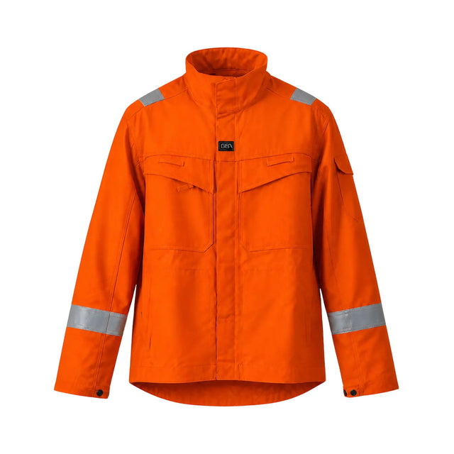GSA flammehemmende offshore arbeidsjakke i 350 g/m² kvalitet med lysbuebeskyttelse, antistatiske egenskaper og EN ISO 11611 klasse 2.