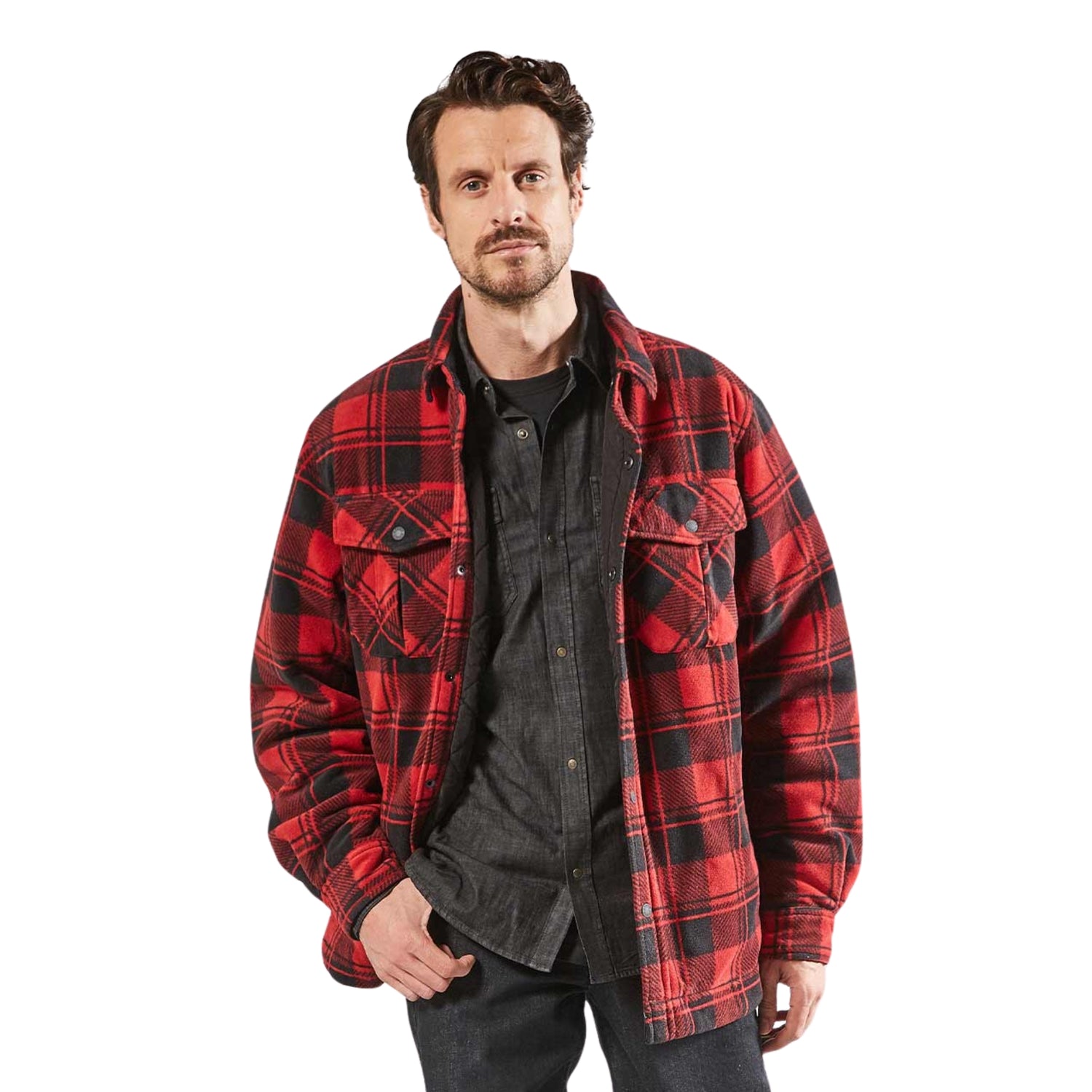 Rutete langermet skjorte med trykknapplukking.