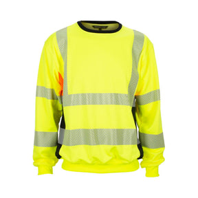 Bekken & Strøm Hi-Vis collegegenser klasse 3 med fluoriserende materiale og refleks på ermer, skuldre og mage.
