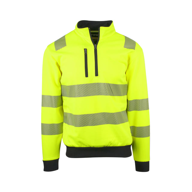 YouBrands Hi-Vis genser klasse 3 med elastiske reflekser og 1/4 glidelås.