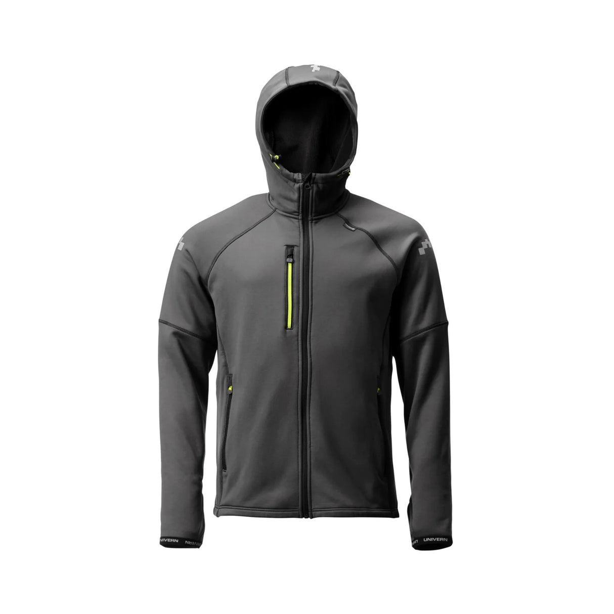 Teknisk stretch fleece med myk fleece innside og elastisk snorjustering på hette for optimal passform.