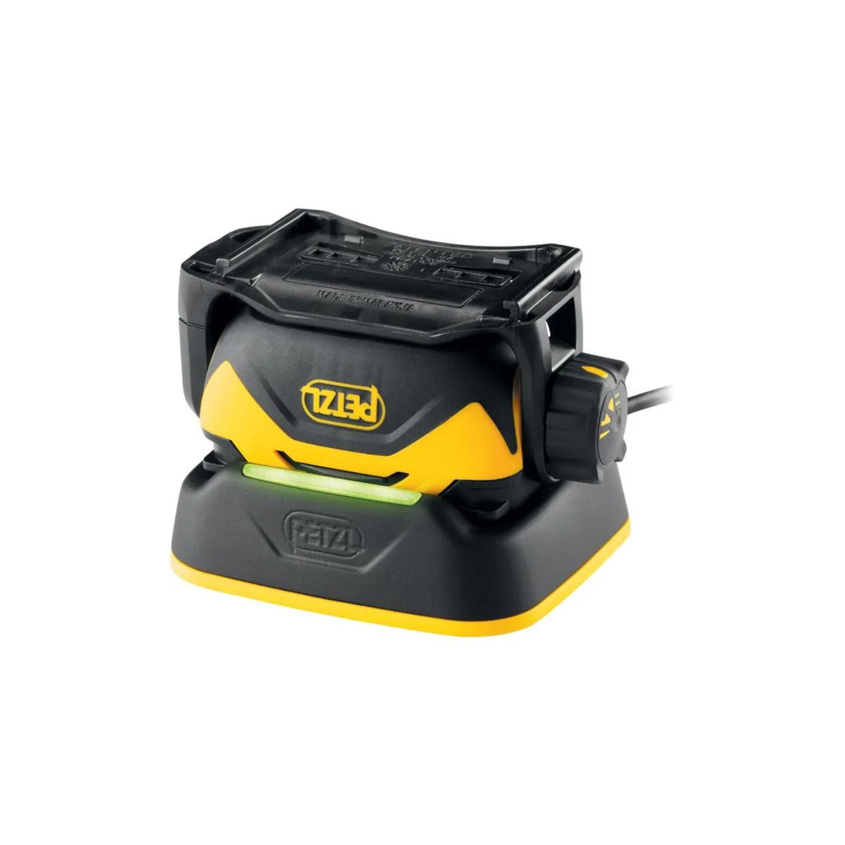 Robust Petzl arbeidshodelykt med tre lysinnstillinger, vinklingsbart lyktehode og praktisk hjelmfeste.