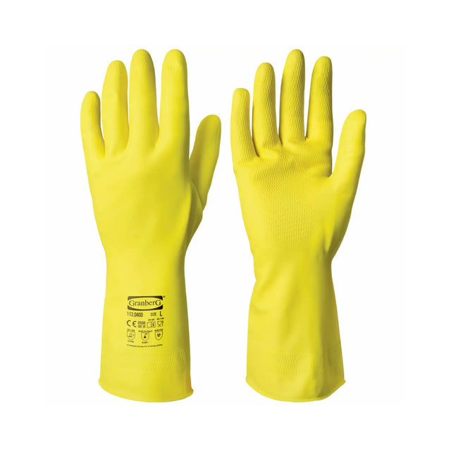Granberg latexhansker med rivesterk rullekant og antiglimønster for godt grep og komfortabelt arbeid i både våte og tørre forhold.
