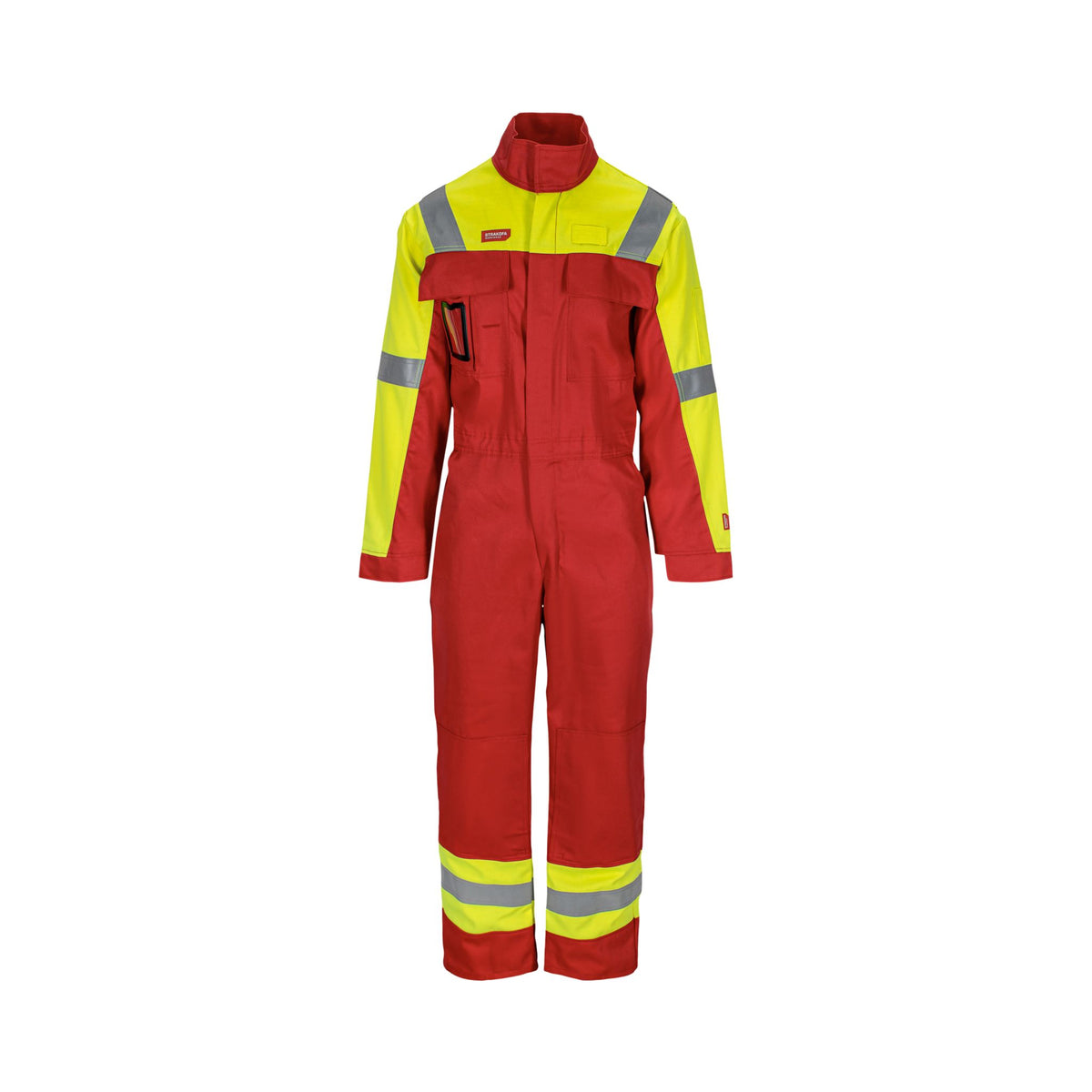Strakofa flammehemmende kjeledress i 300 g/m² bomullskvalitet med antistatiske egenskaper og sertifisering etter EN ISO 11612.