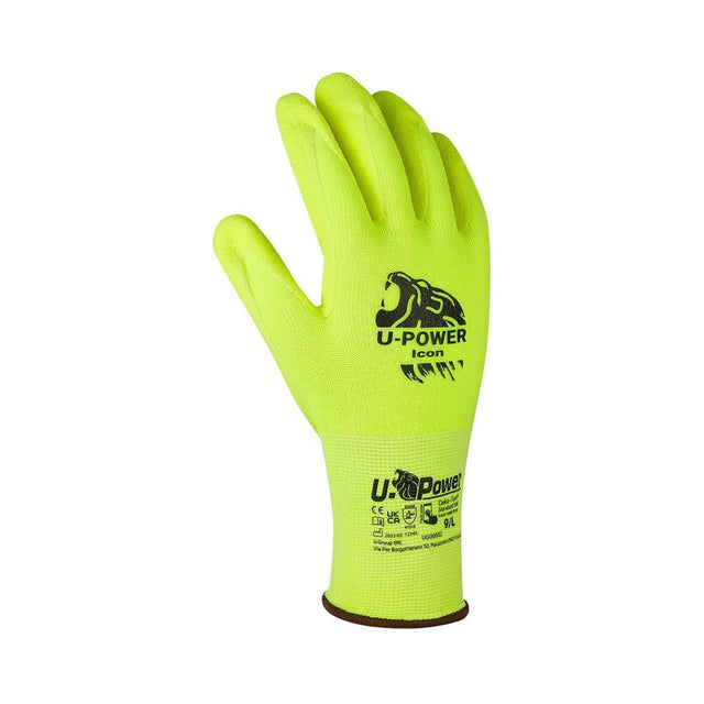 Monteringshanske fra U-Power med sandaktig nitrilgrep for sikkert arbeid.