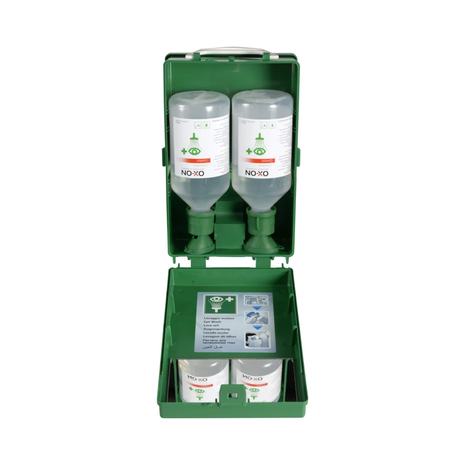 OX-ON øyeskyllestasjon med 2 x 500 ml flasker – effektiv førstehjelp ved øyeskader.