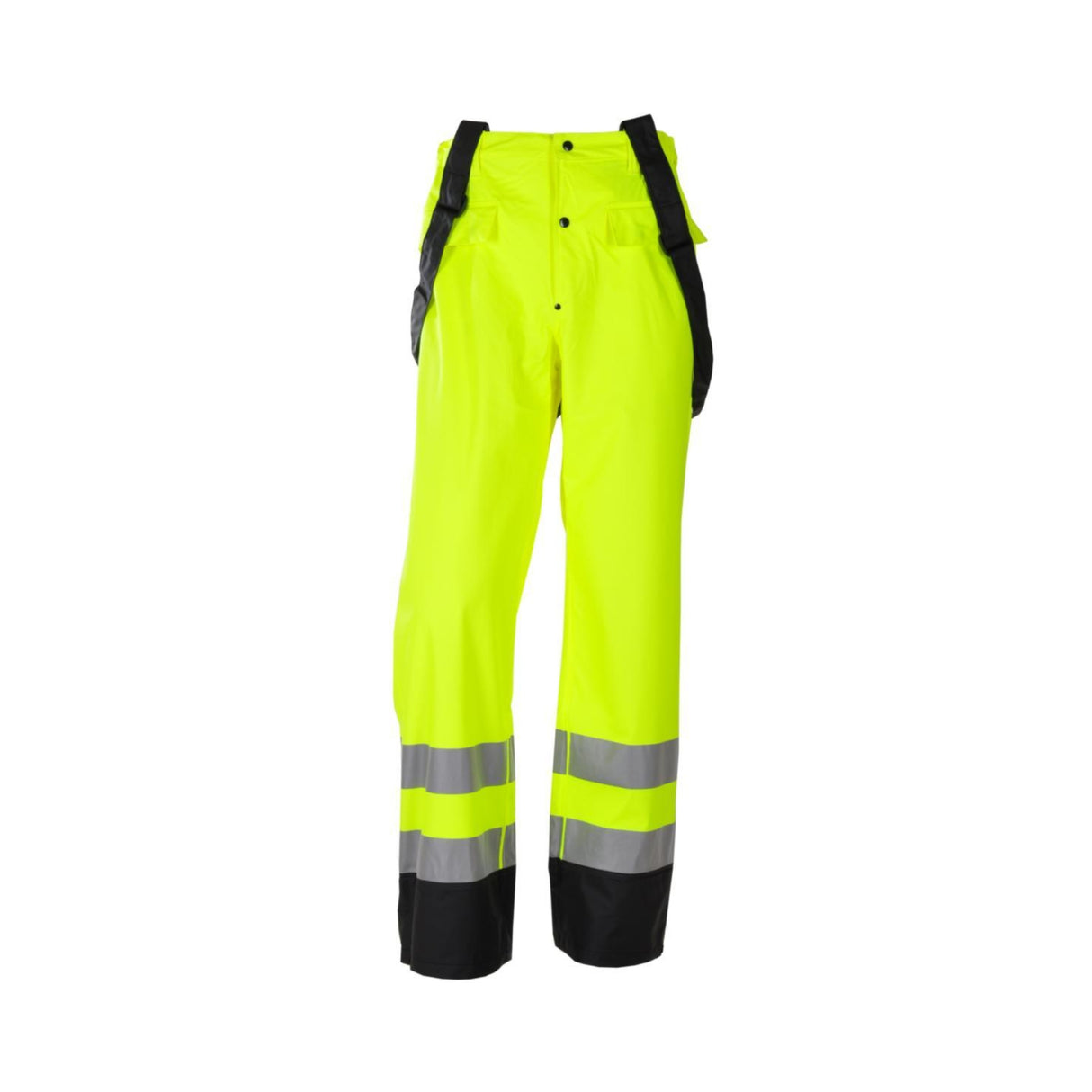 Bekken & Strøm Hi-Vis regnbukse klasse 2 med seler for profesjonelt arbeid i regn.