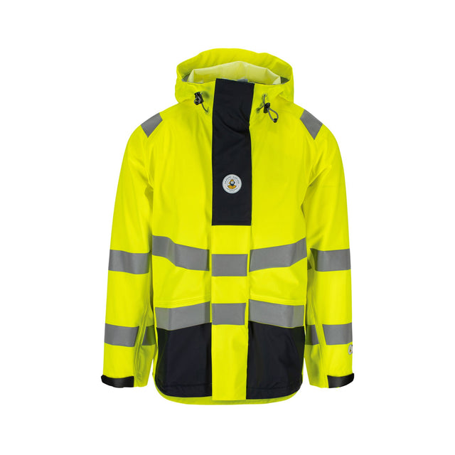 Aalesund Oljeklede El-line Hi-Vis regnjakke klasse 3 med 20 000 mm vannsøyle og påsveiset refleks.