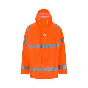 Regnjakke fra Aalesund Oljeklede i synlighet klasse 3 – slitesterk, vanntett og trygg for arbeid i vei og anlegg.