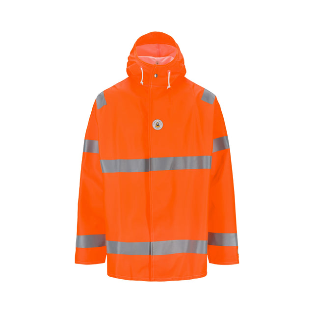 Regnjakke fra Aalesund Oljeklede i synlighet klasse 3 – slitesterk, vanntett og trygg for arbeid i vei og anlegg.