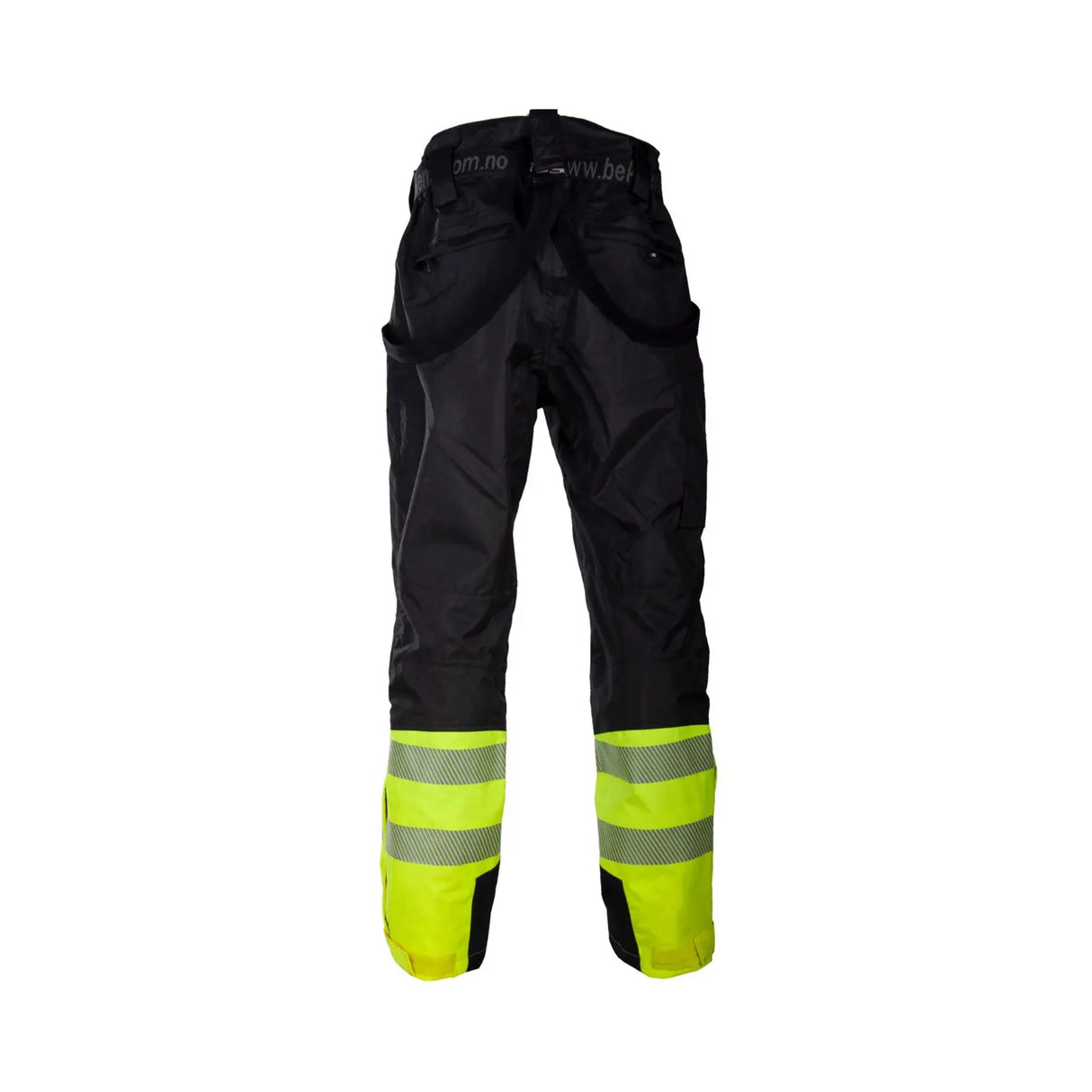 Hi-Vis skallbukse fra Bekken & Strøm med kneputelommer, snølås og 3M™ Scotchlite™ refleks.