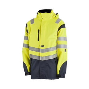 Flammehemmende, vindtett og vanntett skallparkas med tapede sømmer – perfekt for krevende arbeidsforhold.