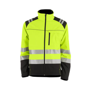 Softshelljakke fra Univern med fleecefôr og høy synlighet, perfekt for anlegg og byggearbeid.