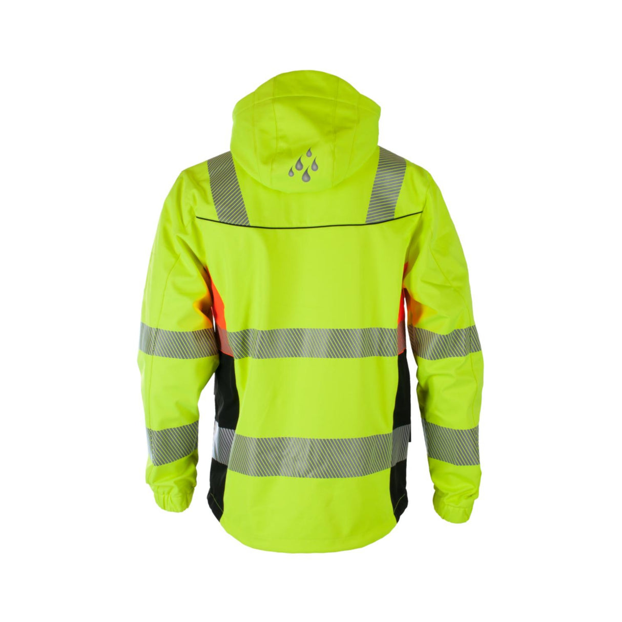 Vind- og vanntett HiVis softshelljakke med avtakbar hette og høy komfort.