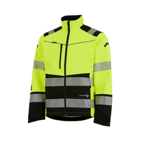 Slitesterk 3-lags softshelljakke fra Univern med høy synlighet og refleks.