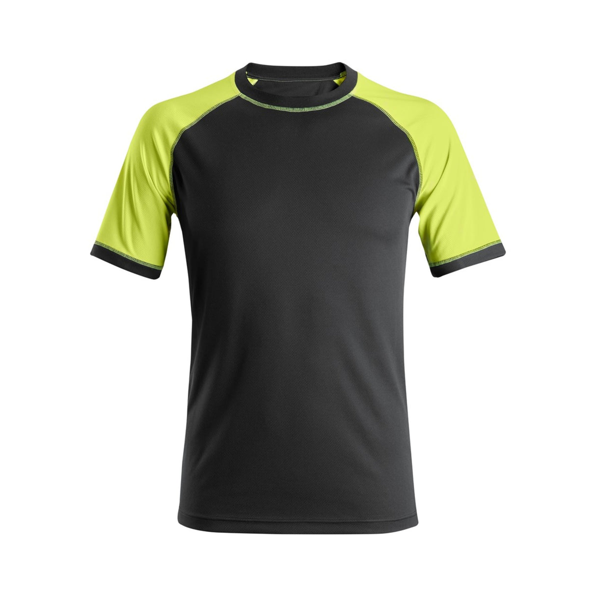 Snickers Workwear neon t-skjorte i pustende materiale for komfortabelt arbeid i varme omgivelser.