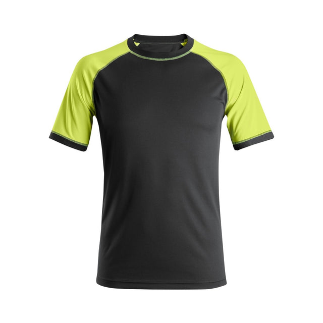 Snickers Workwear neon t-skjorte i pustende materiale for komfortabelt arbeid i varme omgivelser.