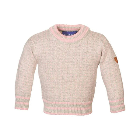 Bråtens Islender ullgenser til barn i rosa og grått, strikket i 100 % norsk ull.