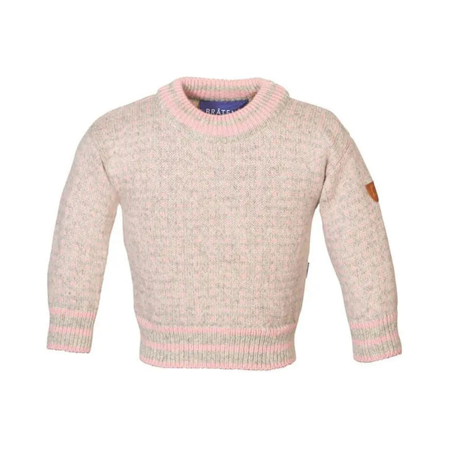 Bråtens Islender ullgenser til barn i rosa og grått, strikket i 100 % norsk ull.