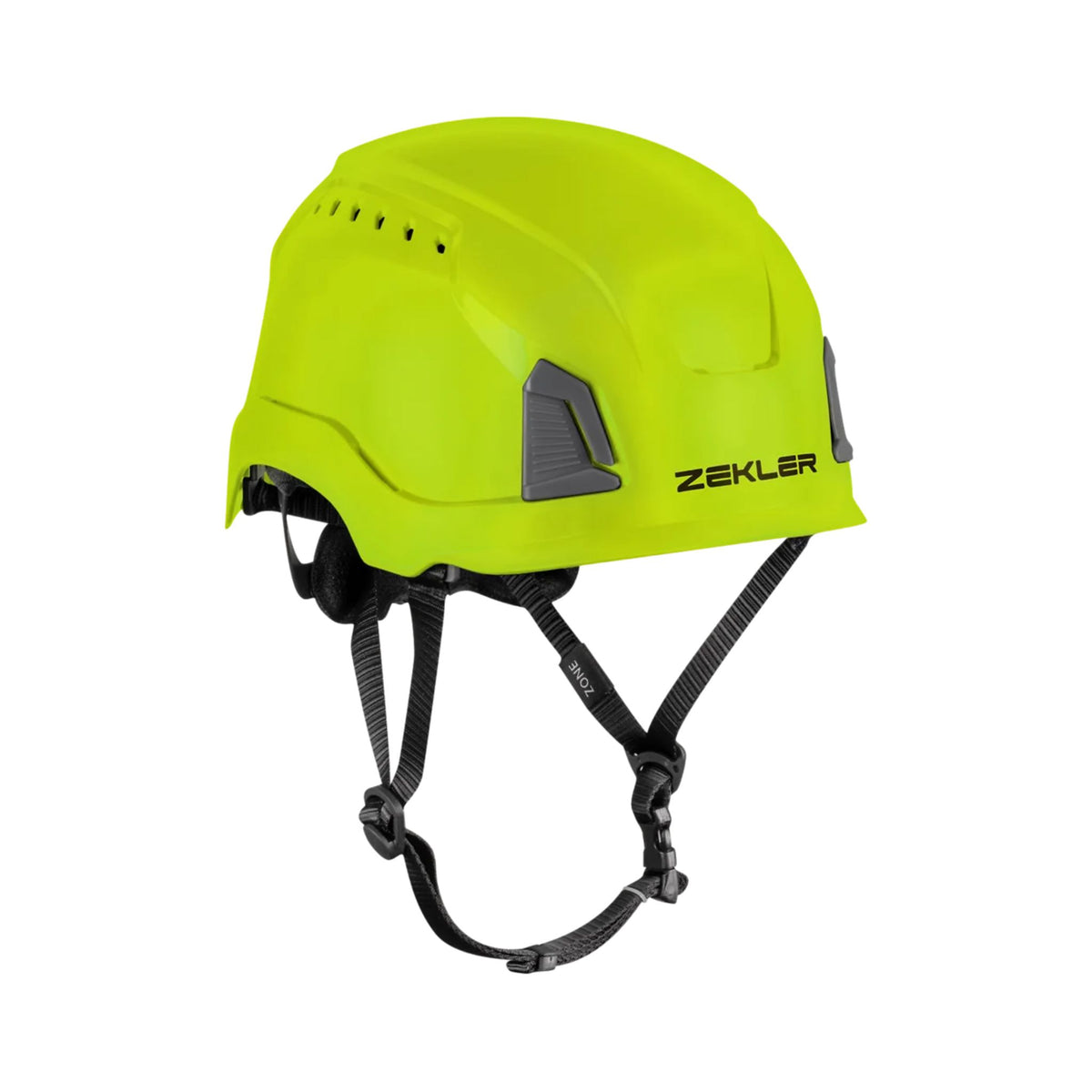 Zekler vernehjelm med 12 ventilasjonshull, integrerte klikkfester og sertifisering etter EN 397 og EN 12492 – utstillingsmodell.