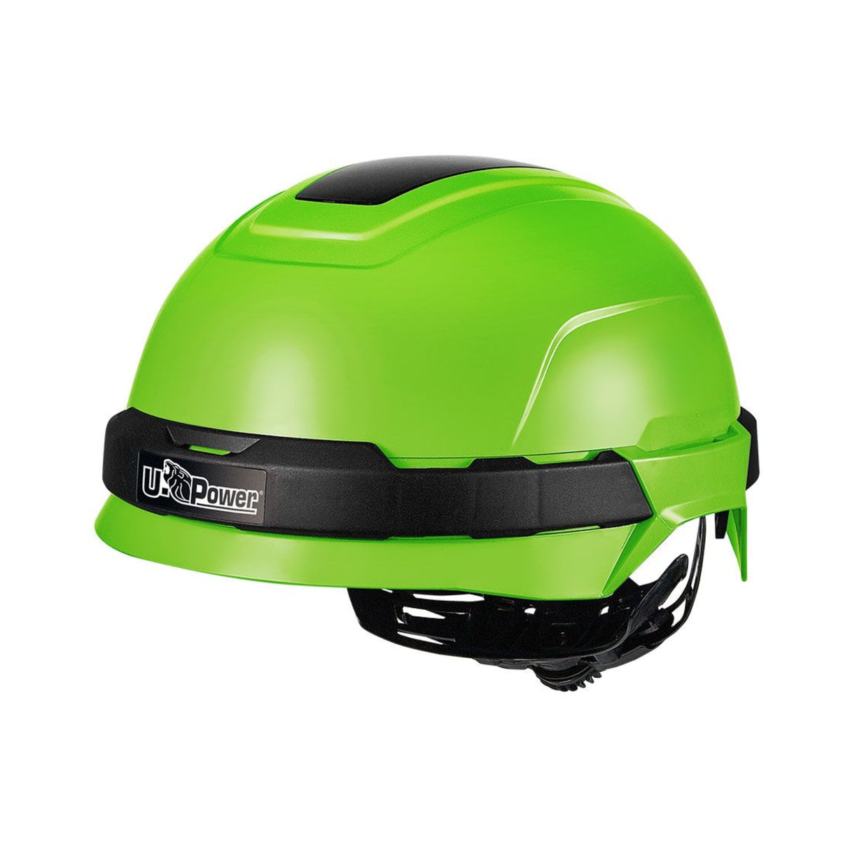 Lett vernehjelm fra U-Power i fluoriserende grønn for økt synlighet på arbeidsplassen.
