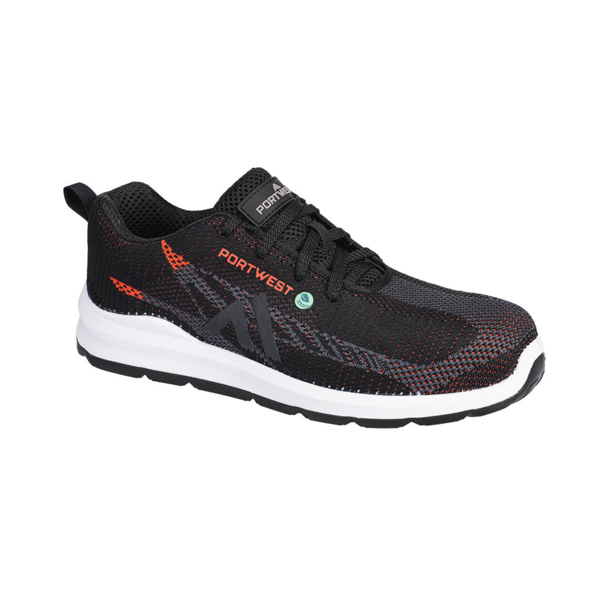 Portwest sporty vernesko med metallfri beskyttelse, Flyknit-overdel og sklihemmende PU/PU-såle.