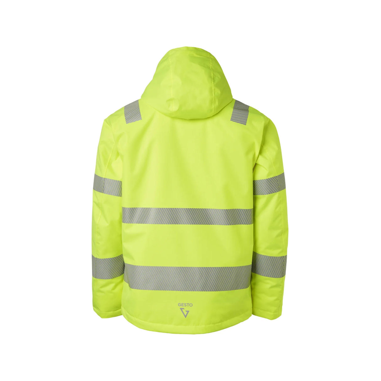 Gesto Workwear vinterjakke med refleksdetaljer og høy synlighet, perfekt for arbeid i utfordrende utendørsforhold.